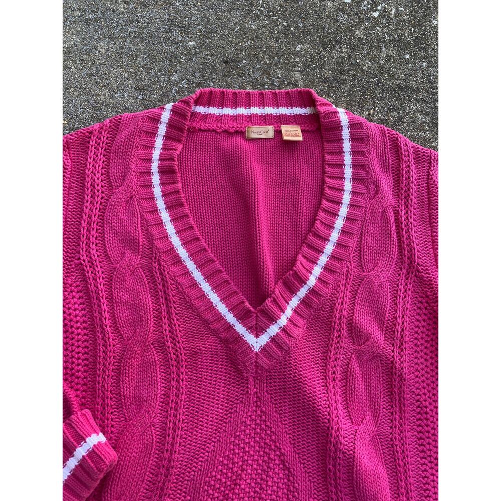 VTG Northcrest Women’s Purple Large Deep V-Neck Pullover Cable Knit Sweater - Picture 3 of 5
